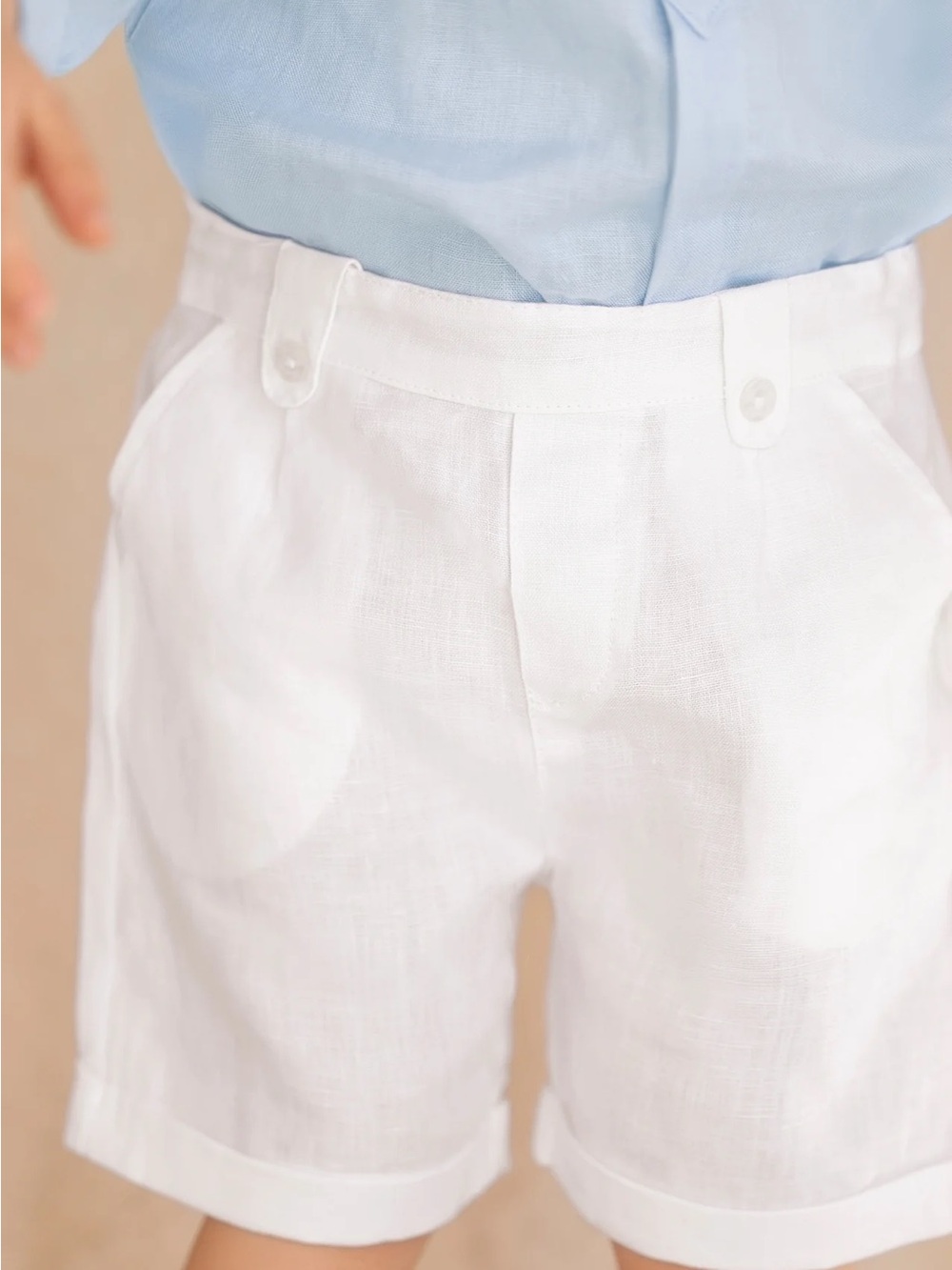 NWT $113 Tartine et Chocolat Boys White Linen Shorts with Buttoned Tabs